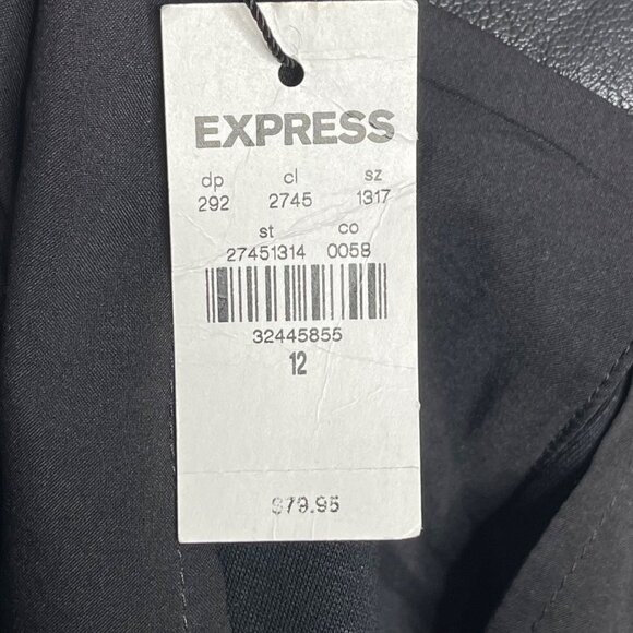 New Express Pants Black Womens 12 High Waisted Faux Leather Pleated‎ Vegan - Picture 4 of 12
